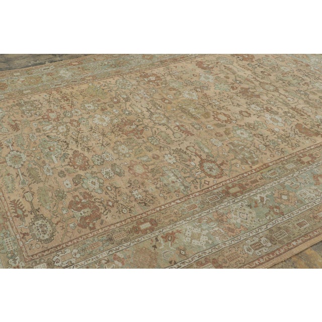 Rug & Kilim Antique Turkish Ghiordes Rug in Beige & Celadon Floral Field - Rug & Kilim For Sale - Image 4 of 7