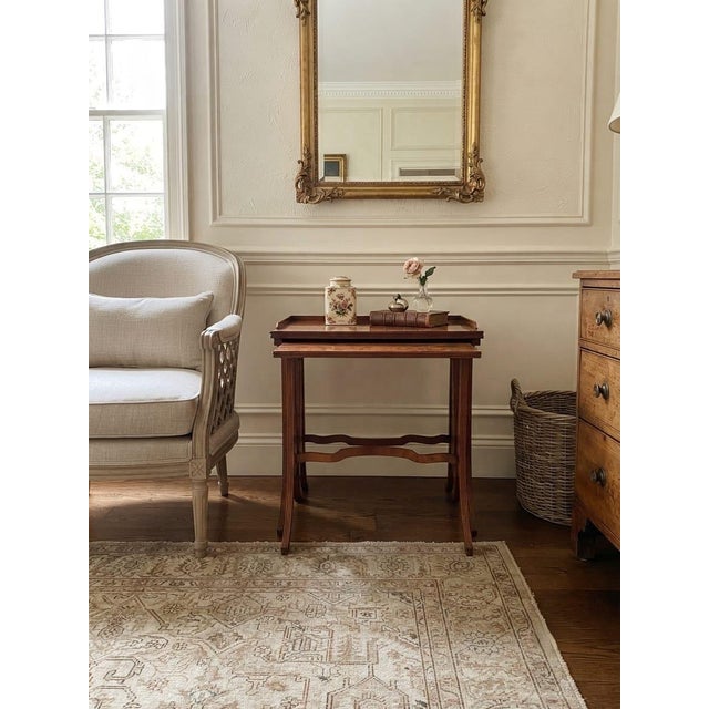 Set of 2 Vintage Edwardian-Style Burl Walnut Nesting Tables For Sale - Image 10 of 12