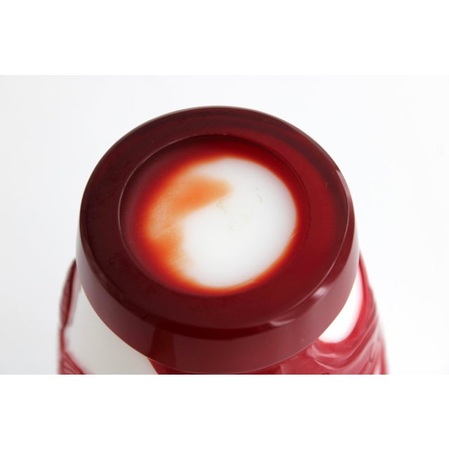 Antique Chinese Red & White Peking Glass Vase, Hand Carved Monkey, C1910 For Sale - Image 9 of 13