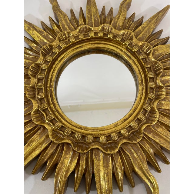 Glass 1960s French Style 17.25" Gilded Sunburst Wall Mirror For Sale - Image 7 of 18