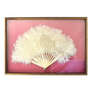 Antique Framed White Ostrich Feather Fan For Sale