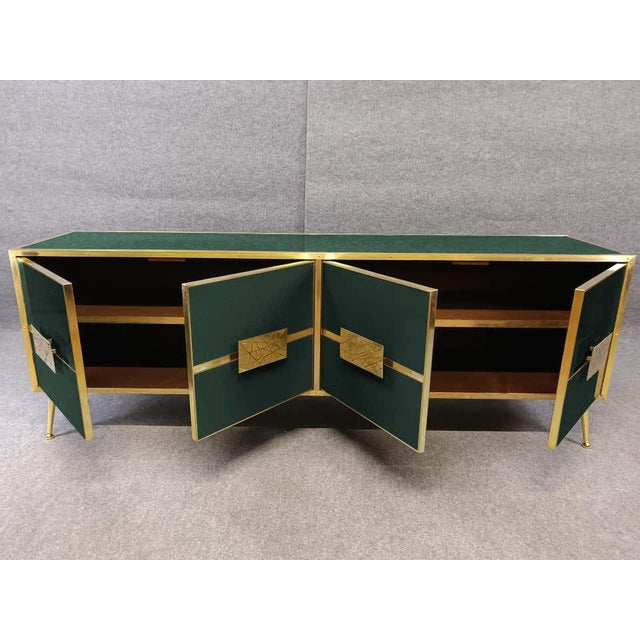 Modern Italian Dark Green Buffet Sideboard With "Grisinato" Glass and Brass Designer Justfurnituress For Sale - Image 3 of 7