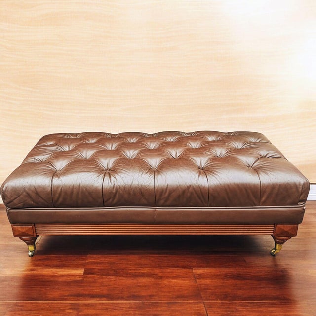 Vintage Ethan Allen English Chesterfield Leather Ottoman For Sale In Raleigh - Image 6 of 11