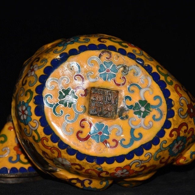 Yellow Late 19th Century Cloisonné Enamel Maitreya Buddha Ewer, 1.36kg For Sale - Image 8 of 8