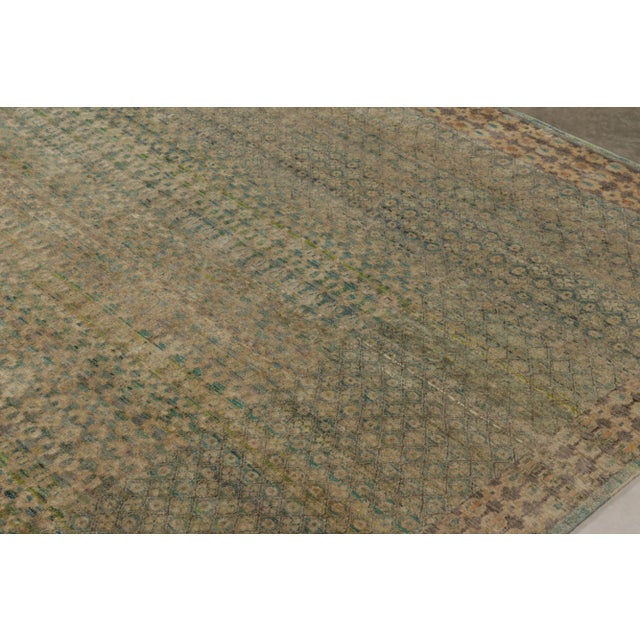 Rug & Kilim’s Modern Rug in Beige, Blue, and Sage Geometric Pattern For Sale In New York - Image 6 of 7