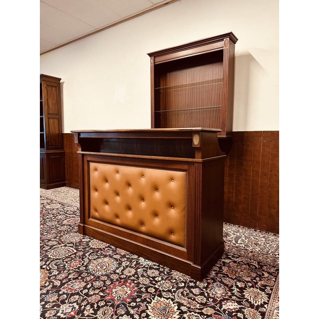 English Chesterfield Mahogany Bar with Bar Stools, Set of 5 For Sale - Image 5 of 18