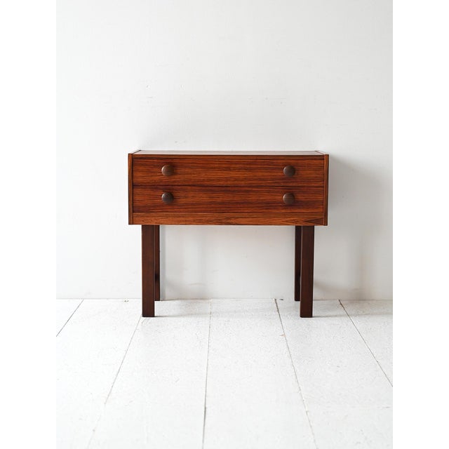 Brown Vintage Scandinavian Rosewood Nightstand with Two Drawers, 1960s For Sale - Image 8 of 8