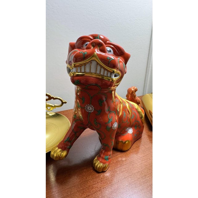 Herend Red Dynasty Foo Dog Guardian Lion Red Ground Hand Painted Porcelain For Sale - Image 10 of 15