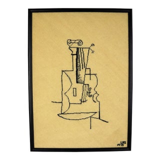 Abstract Cello Needlepoint Textile Art For Sale
