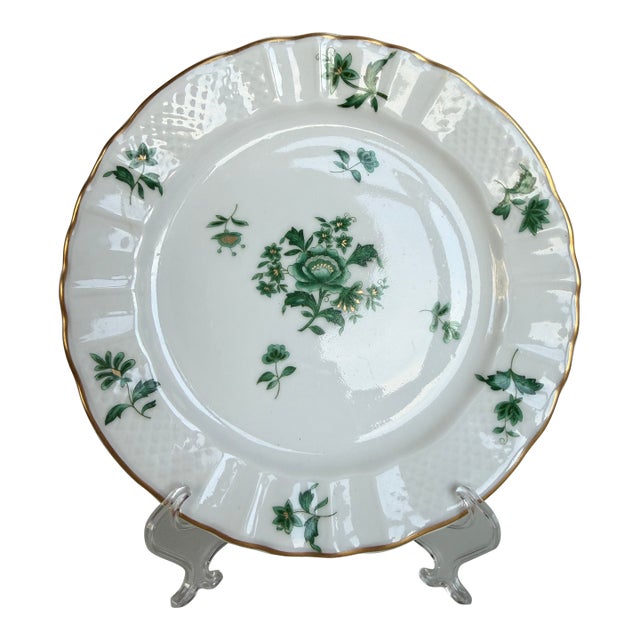 Mid 20th Century Bernardaud Limoges for Le Vase Étrusque — Green Floral & Gold Dessert Plates, Set of 11 For Sale