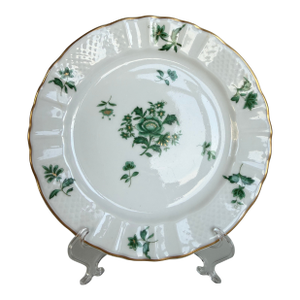 Mid 20th Century Bernardaud Limoges for Le Vase Étrusque — Green Floral & Gold Dessert Plates, Set of 11