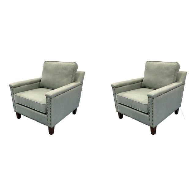 Uttermost Light Teal Club Chairs - Pair. For Sale