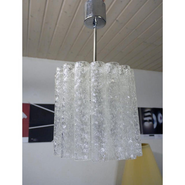 Metal German Murano Glass and Chrome Pendant Lamp from Doria Leuchten, 1960s For Sale - Image 7 of 7