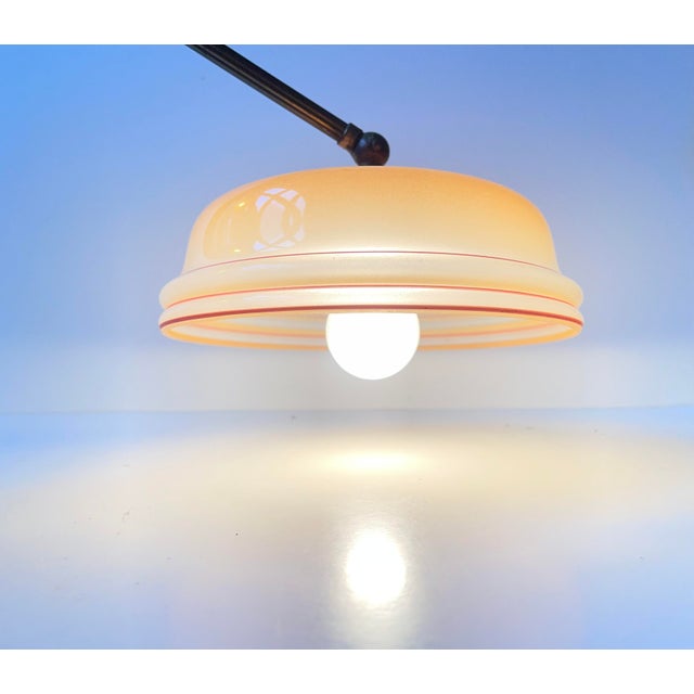 1960s Modern Danish Adjustable Brass Swing Arm Wall Light with Striped Glass Shade, 1960s For Sale - Image 5 of 12