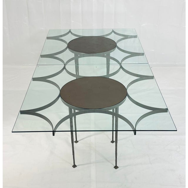 Architectural Glass Dining Table With Sculptural Metal Base, Usa, 1970s For Sale In Los Angeles - Image 6 of 18