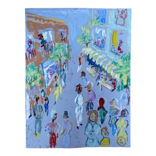 Happy Menocal "In the Street" Original Gouache and Pastel Work on Paper, Contemporary Illustration For Sale
