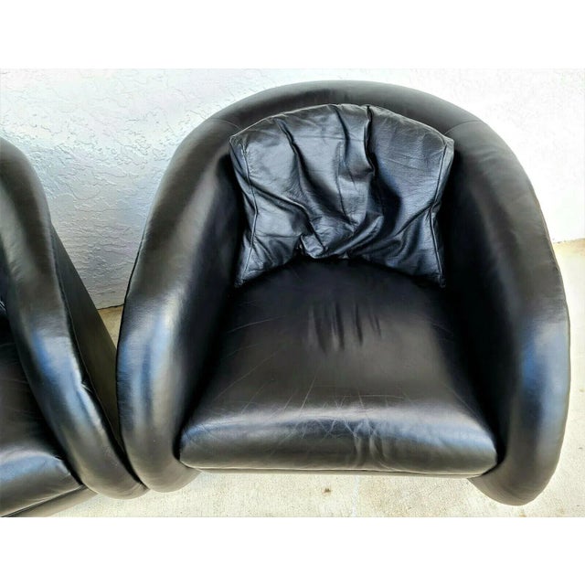 MCM Black Leather Swivel Barrel Lounge Chairs by Preview a Pair