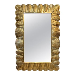 Modern Murano Glass and Brass Gold Ruffle Mirror For Sale