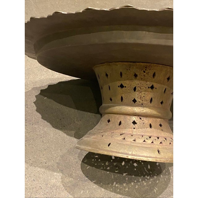 Brass Antique Handcrafted Moroccan Style Etched Brass Pedestal Coffee Table For Sale - Image 8 of 10