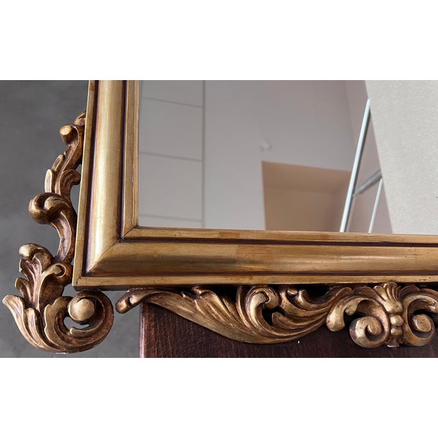 Gold 20th French Empire Period Carved Gilt Wood Rectangular Mirror With Crest For Sale - Image 8 of 10