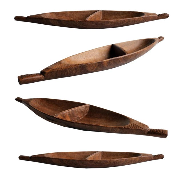 Vintage Tropical Hardwood Canoe Shaped Partitioned Snack Bowl For Sale In Miami - Image 6 of 10