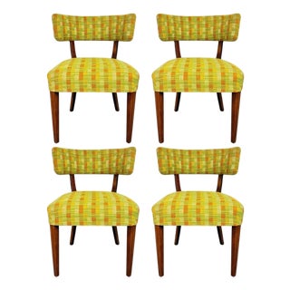 Set of Four Mid-Century Modern Walnut Dining Chairs With Curved Backrests For Sale