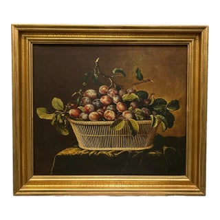 Vintage Framed Old Master Still Life – Basket of Plums After Pierre Dupuis (1610–1682) For Sale