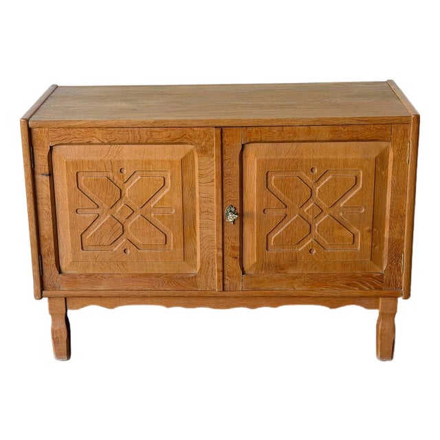 Vintage Brutalist Oak Sideboard in Style of Henning Kjærnulf – Danish Modern Storage Cabinet, Denmark For Sale