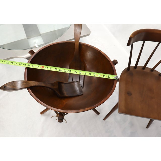 Extra Large Turned Teak Wood Salad Bowl on Tripod Stand For Sale - Image 9 of 10