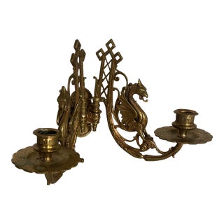 Antique Late 19th Century French Winged Griffin Double Light Wall Candelabra Sconce For Sale