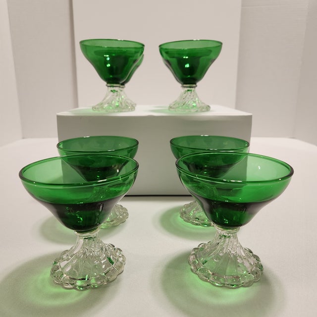 Mid-Century Modern 1950s Forest Green "Boopie / Burple" Sherbet Champagne Glasses Anchor Hocking - Set of 8 For Sale - Image 3 of 8
