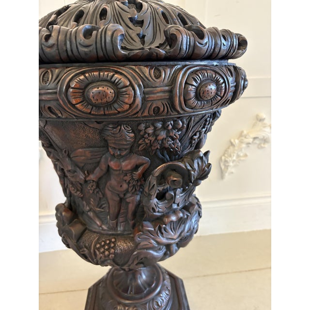 Large Antique Carved Mahogany Urns, 1880s, Set of 2 For Sale - Image 4 of 17