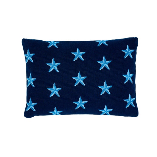 Schumacher Star Epingle Lumbar Pillow in Blue For Sale