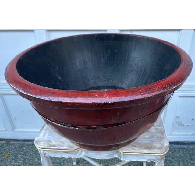 Antique Chinese Red Lacquered Wood Bowl For Sale - Image 10 of 11