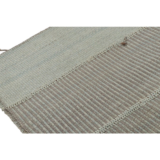 Rug & Kilim’s Contemporary Custom Kilim in Blue With Gray Stripes For Sale In New York - Image 6 of 7