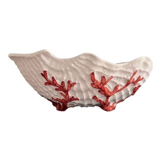 Vintage Italian Coastal Majolica Hand-Painted Footed Seashell Bowl For Sale