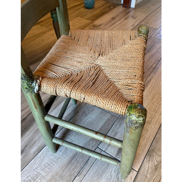 Vintage Primitive Farmhouse Table & Rush Seat Chair Set | Dining or Desk For Sale - Image 9 of 12