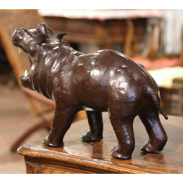 Brown Mid-Century French Patinated Leather Hippopotamus Sculpture For Sale - Image 8 of 10