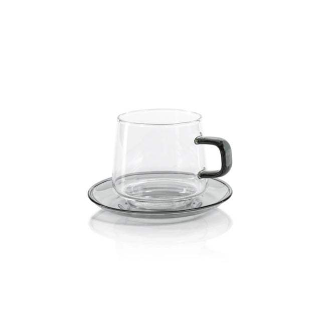 Contemporary Bergamo Glass Tea & Coffee Cups and Saucers - Gray, Set of 4 For Sale - Image 3 of 4
