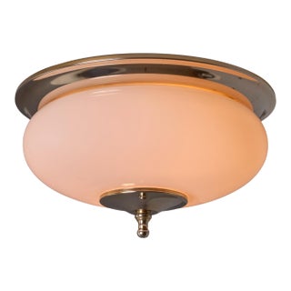 1970s Nickel and Opaline Glass Wall or Ceiling Lamp Attributed to Luigi Caccia Dominioni for Azucena For Sale