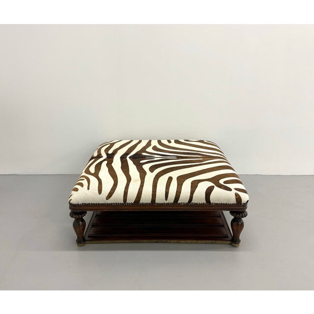 Vintage Zebra Hide Nailhead Ottoman For Sale - Image 4 of 7