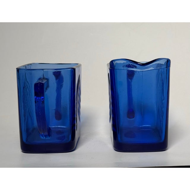 Vintage Art Deco "Chevron" Cobalt Blue Depression Glass Sugar & Creamer Set For Sale In Houston - Image 6 of 10
