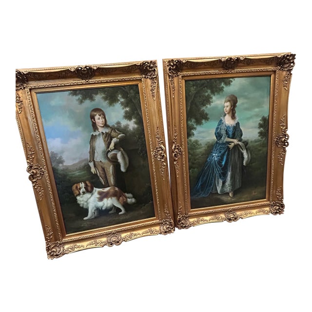 20th Century Oil Paintings Young Boy With Spaniel and Duchess of York - a Pair For Sale