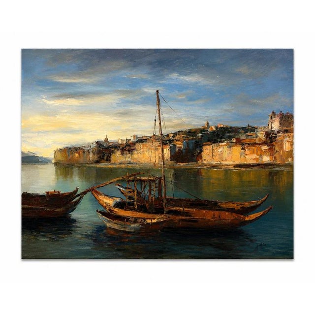Jusa, Ribeira Do Porto, 20th Century, Acrylic on Canvas For Sale - Image 6 of 6
