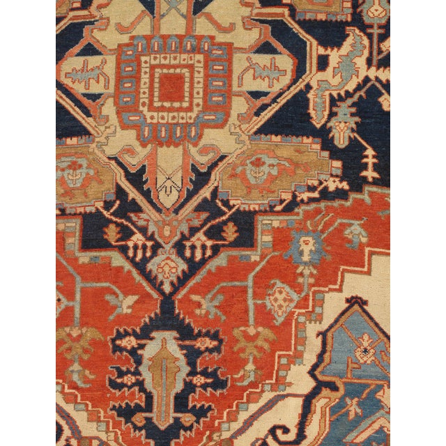 Antique Persian Serapi Carpet Handmade Oriental Rug Light Blue, Ivory, Rusty Red For Sale - Image 9 of 12