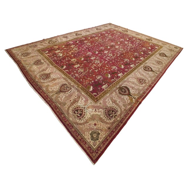 Antique Indian Agra Carpet, Hunting Rugs, Oriental Rugs, Red, Gold, Ivory, Brown For Sale - Image 11 of 11