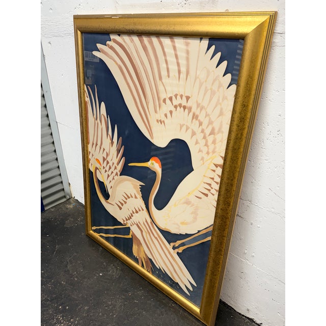 1980s Cranes in Flight Original Painting on Silk by Raouf Zarrouk , Massive 40x52 Includes Coa For Sale In New York - Image 6 of 7