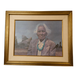 1980s Ray Swanson "The Old Man With the Turquoise Necklace" Limited Edition Canvas Print, Framed