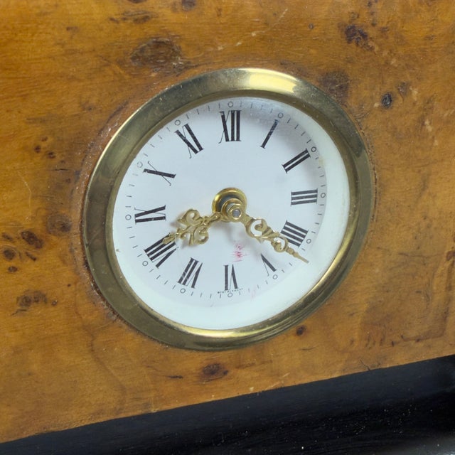 Wood Vintage Art Deco Mechanical Table Clock in Burl Wood, 1940s For Sale - Image 7 of 12