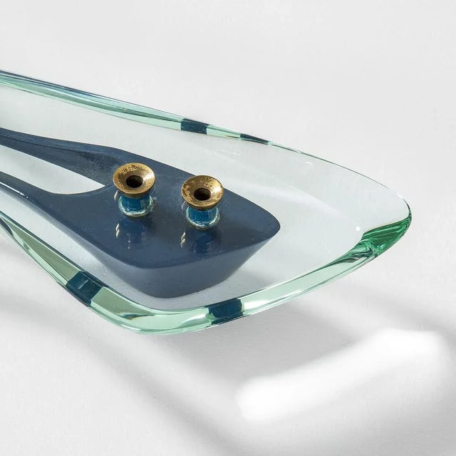 Fontana Arte Crystal and Brass Candleholder attributed to Max Ingrand for Fontana Arte, 1950s For Sale - Image 4 of 7